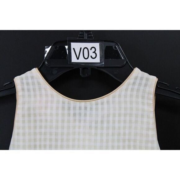 WILL'BETH SIZE 4 SLEEVELESS GOLD BEIGE GINGHAM WITH SATIN TRIM - Picture 2 of 8